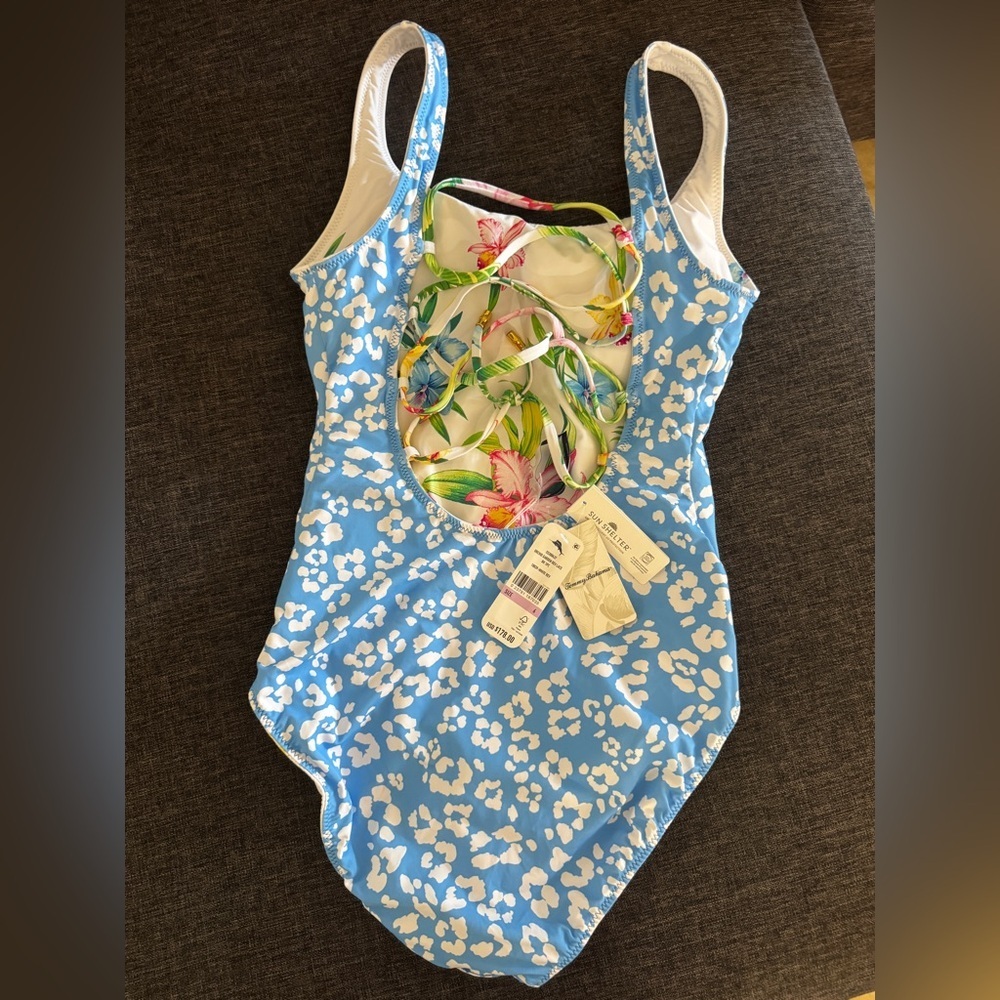 NEW  TOMMY BAHAMA Orchid Garden Reversible Lace-Back One-Piece Swimsuit Size 6 - Picture 5 of 8